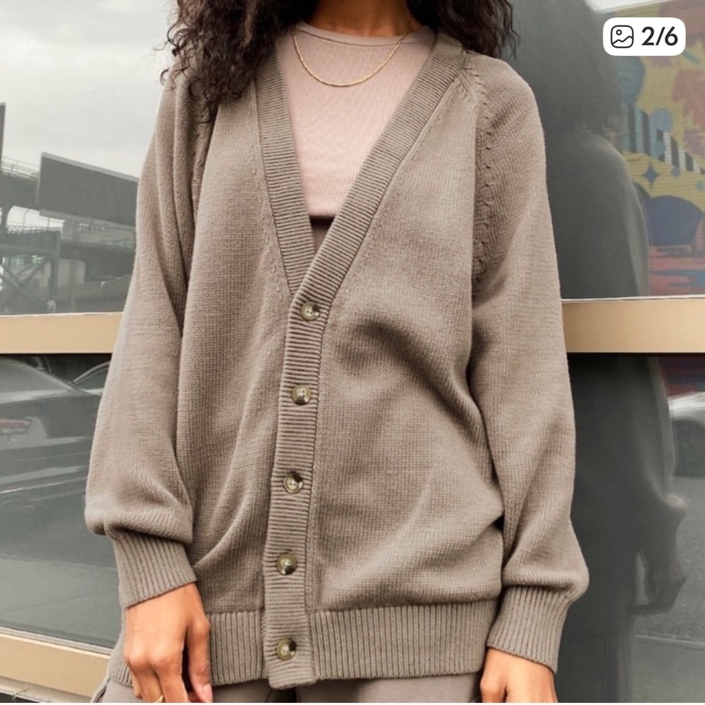 Aritzia TNA Barry Oversized Knit Cardigan - Taupe